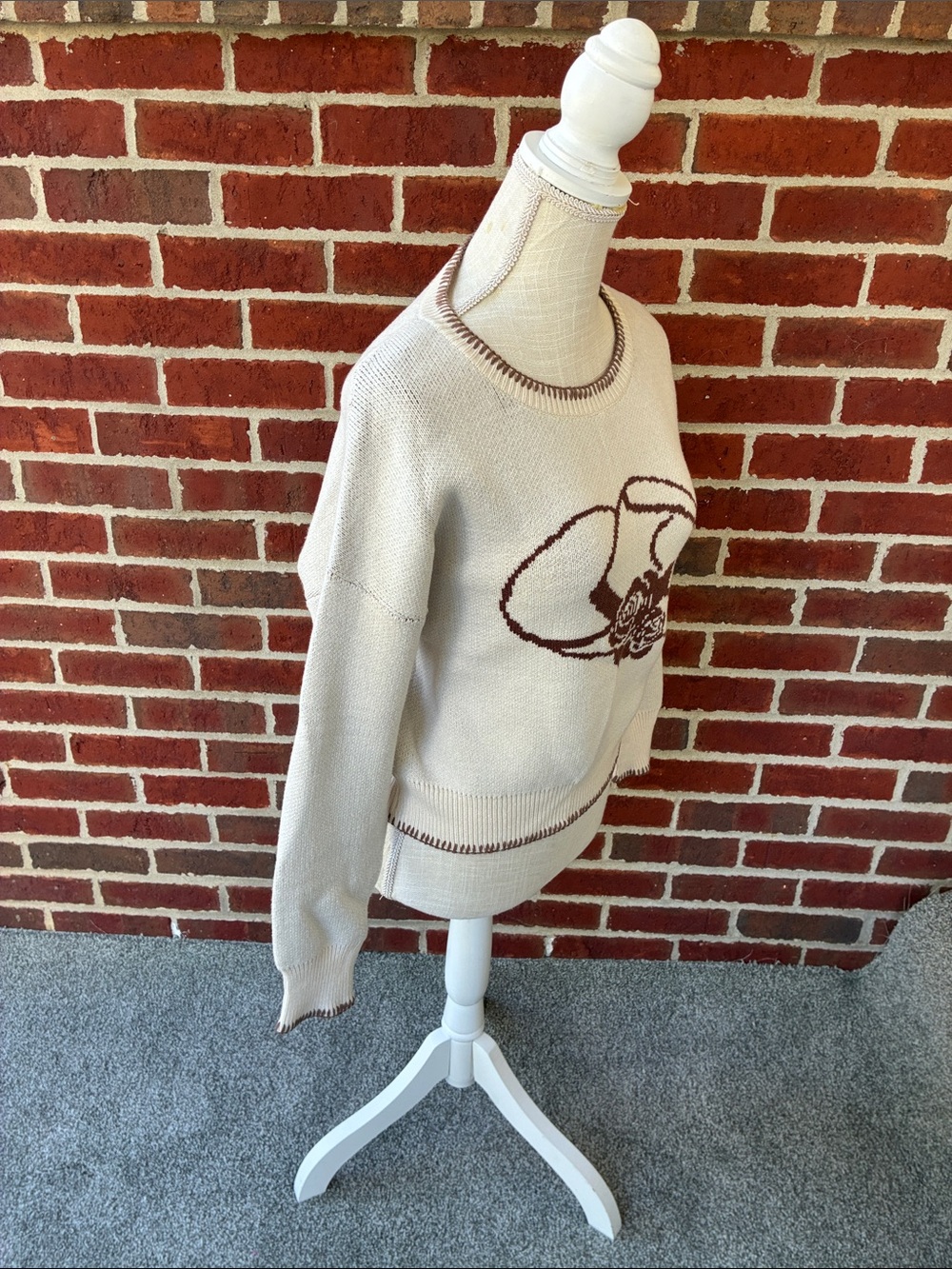 Women’ Western Whipstitched Cream Sweater - Picture 6 of 13